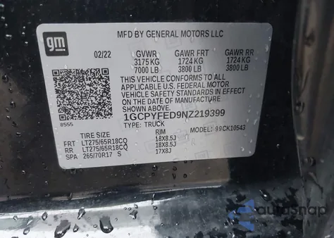 2022 Chevrolet Silverado 1500 Ltd 4Wd Short Bed Lt Trail Boss из США, поврежденный, VIN 1GCPYFED9NZ219399